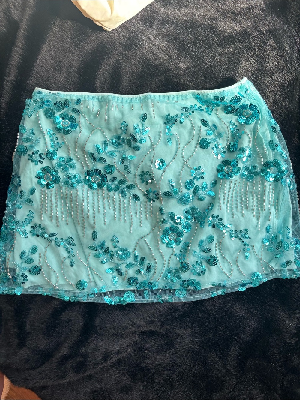 Y2K Aqua Blue Beaded Sequin Mini Skirt ✨🩵Low Rise Fairycore Party Skirt 🐬 - Picture 7 of 7